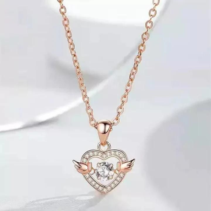 Elegant Heart Wings Pendant Necklace