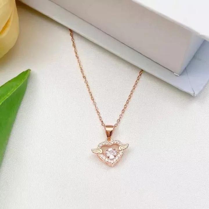 Elegant Heart Wings Pendant Necklace