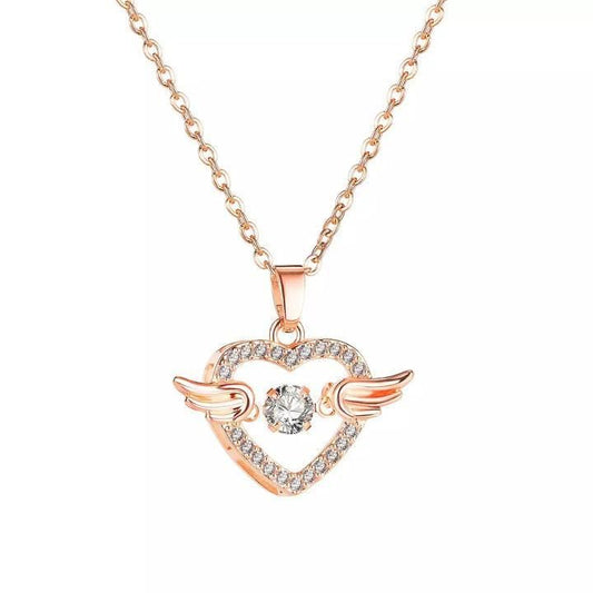 Elegant Heart Wings Pendant Necklace