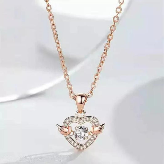 Elegant Heart Wings Pendant Necklace