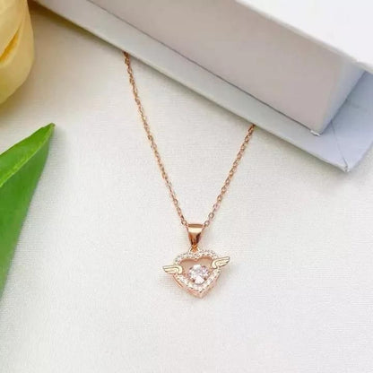 Elegant Heart Wings Pendant Necklace