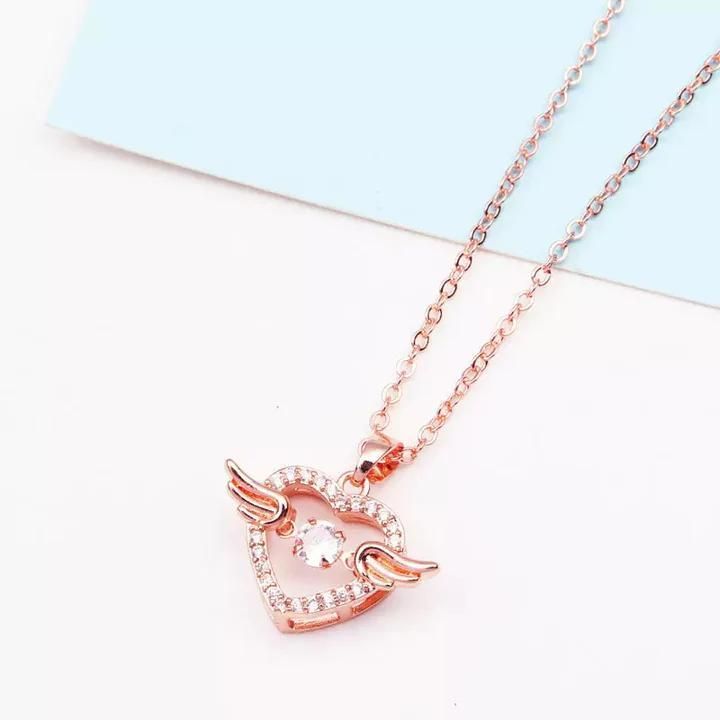 Elegant Heart Wings Pendant Necklace